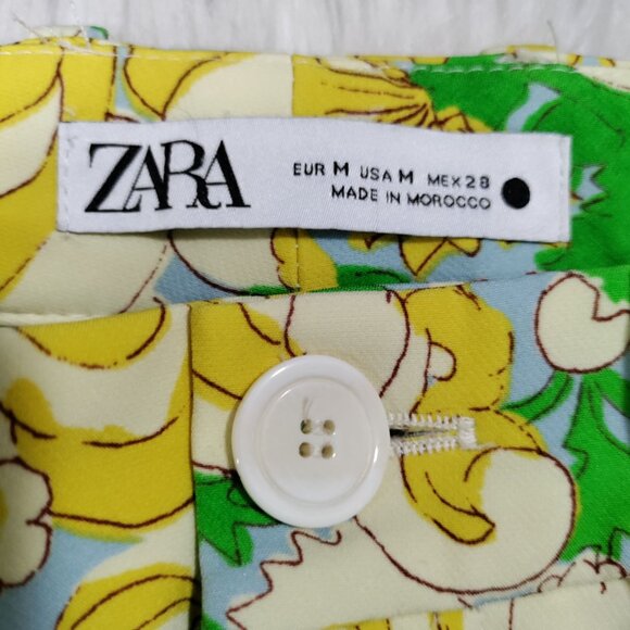 ZARA Retro 70s Green Yellow Paisley Print High Waist Pants Women's Size Medium - Picture 10 of 15